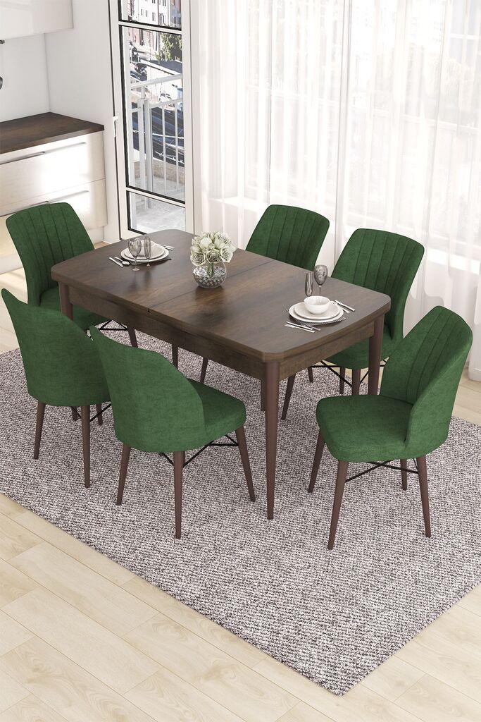Hanah Home Set Трпезариска маса и 6 столчиња Ева, зелено-кафеава