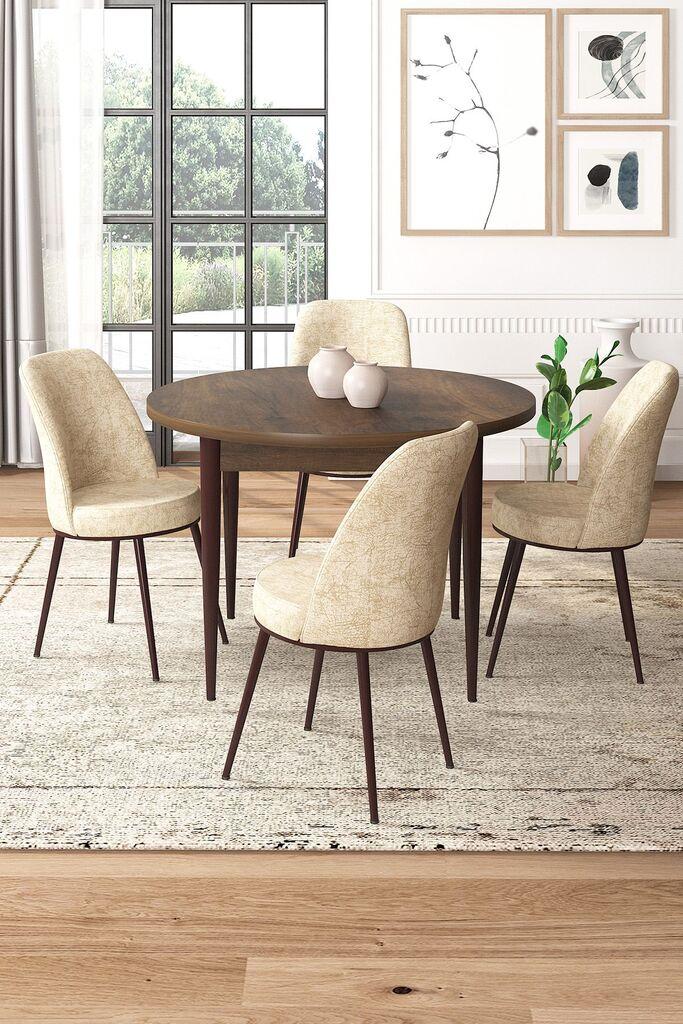Hanah Home Set Трпезариска маса и 4 столчиња, беж-кафеава