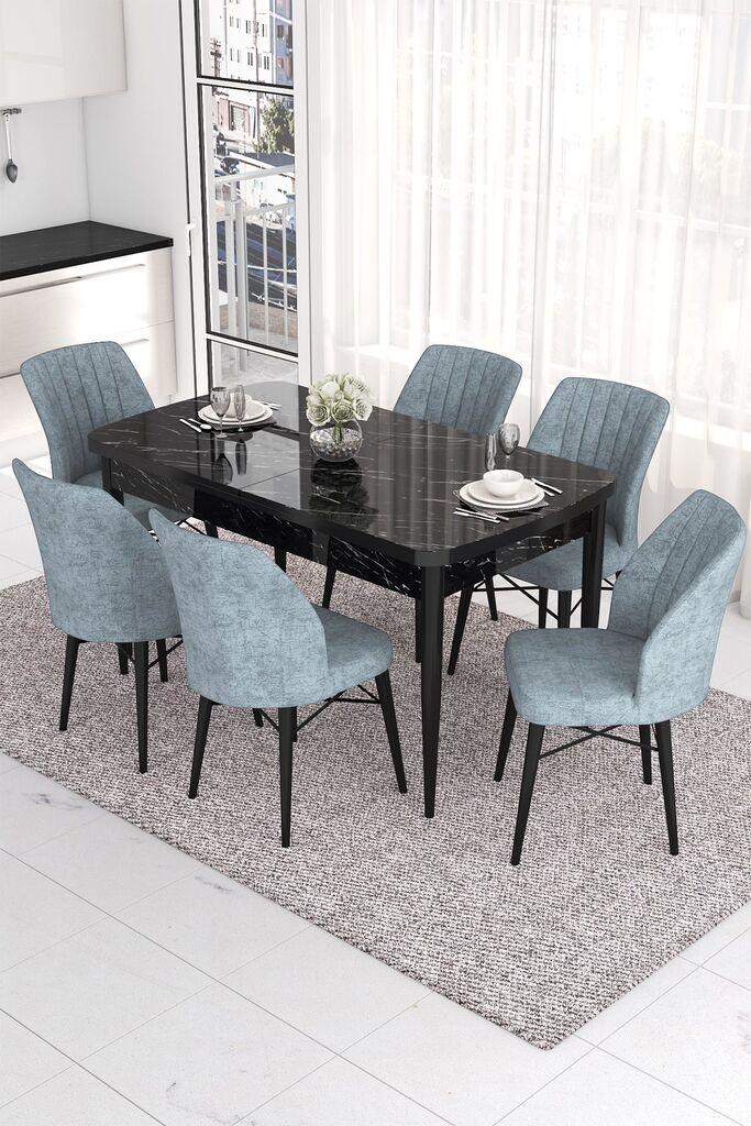 Hanah Home Комплет трпезариска маса и 6 столчиња Ева, сиво-црна