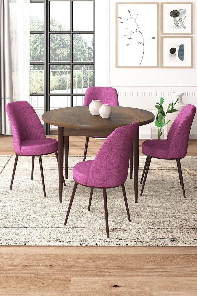 Hanah Home Set Трпезариска маса и 4 столчиња, виолетово-кафеава