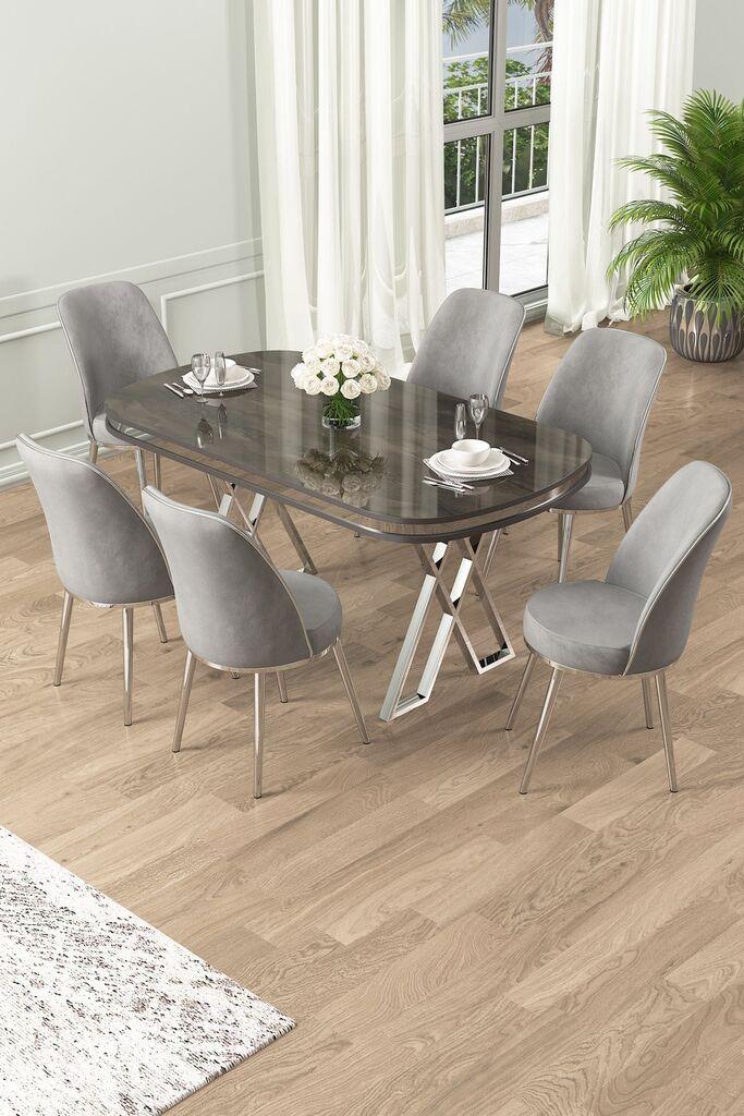 Hanah Home Set Трпезариска маса и 6 столчиња Лаи, сива