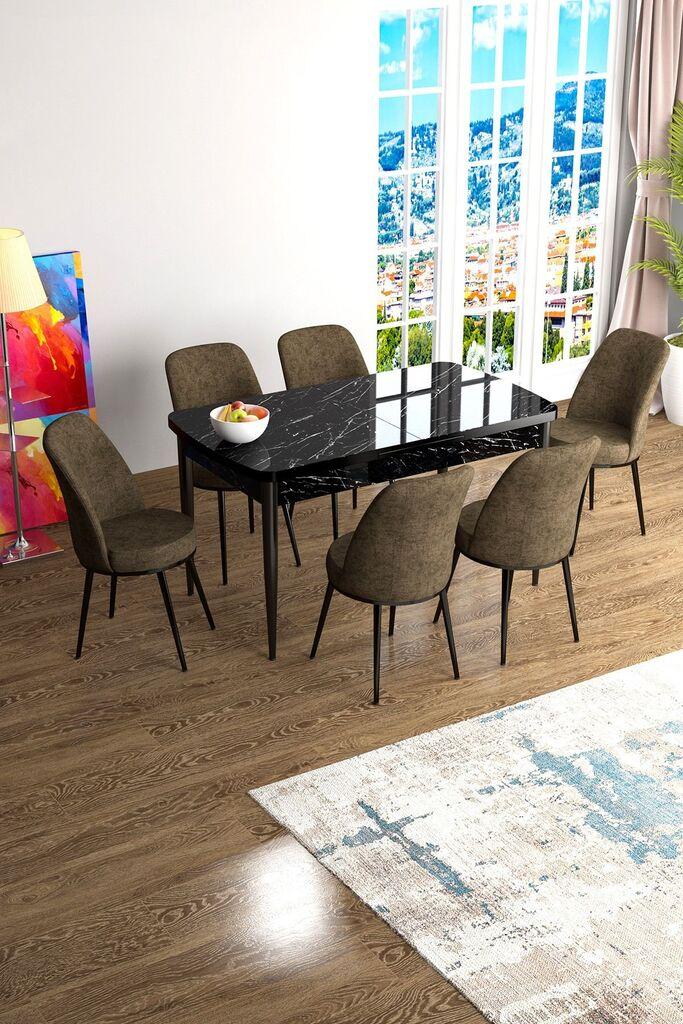 Hanah Home Комплет трпезариска маса и 6 столчиња Han, кафеаво-црна