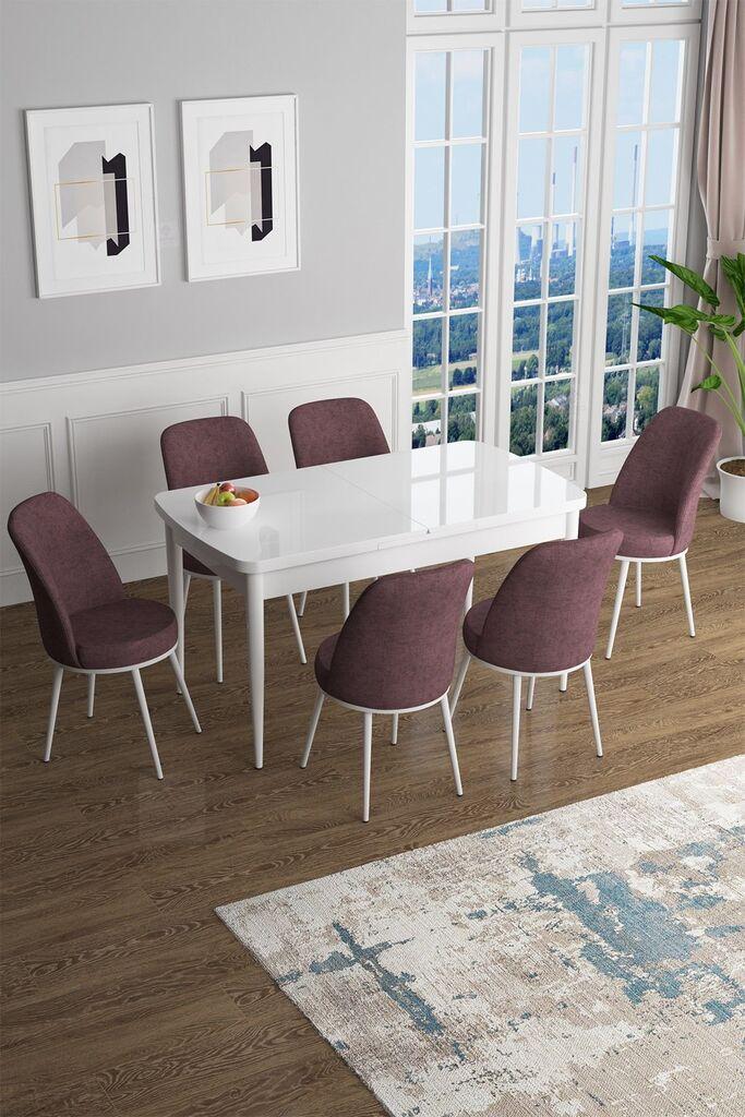 Комплет трпезариска маса Hanah Home и 6 столчиња Han, валкано розова