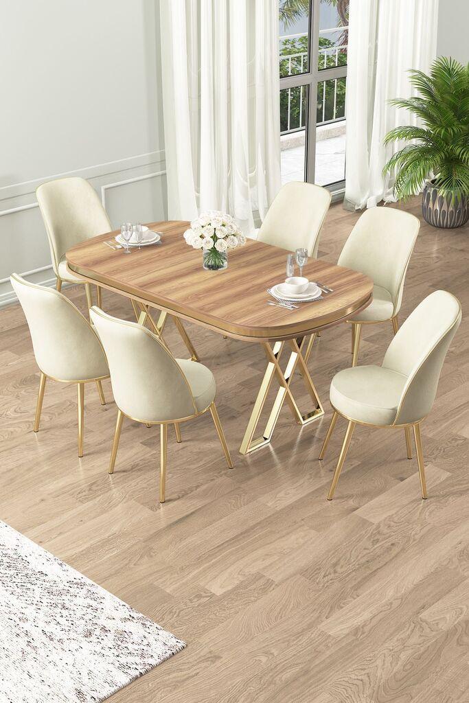 Hanah Home Set Трпезариска маса и 6 столчиња Лаи, кремаста