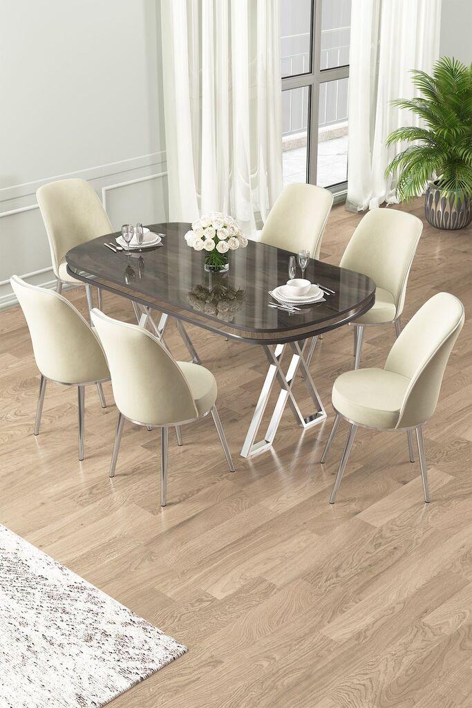 Hanah Home Set Трпезариска маса и 6 столчиња Лаи, кремаста