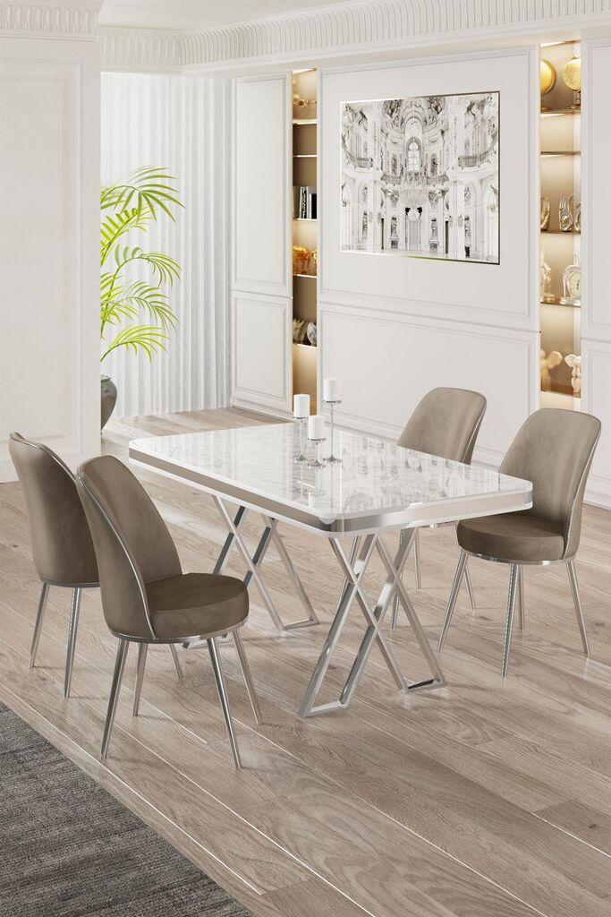 Hanah Home Set Трпезариска маса и 4 столчиња, беж и бела боја