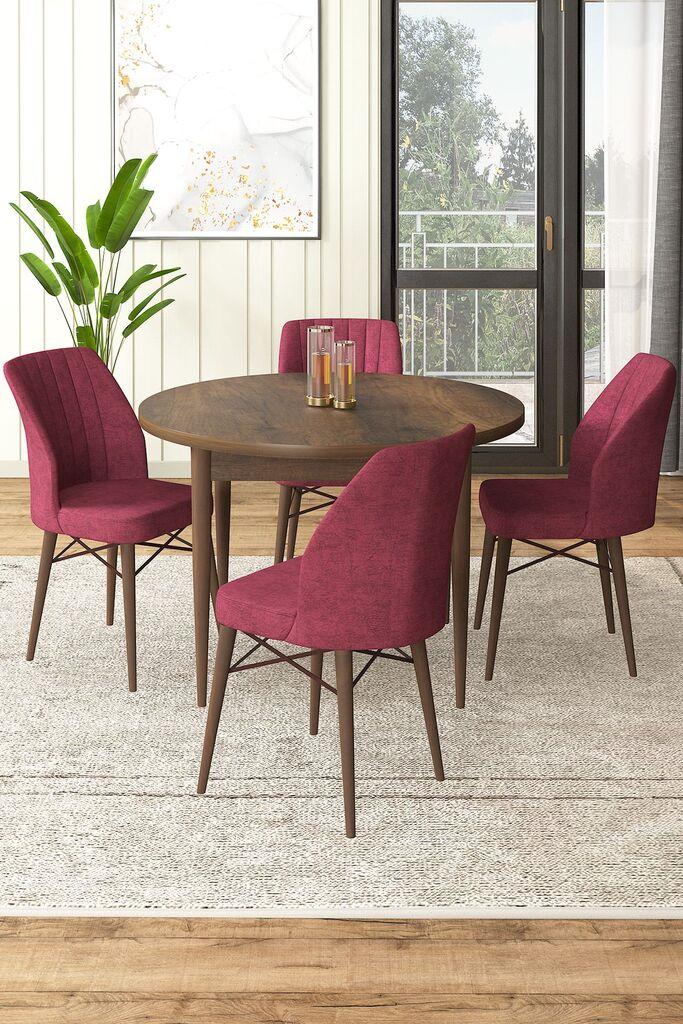 Трпезариска маса Hanah Home Set и 4 столчиња, бургундско-кафеава