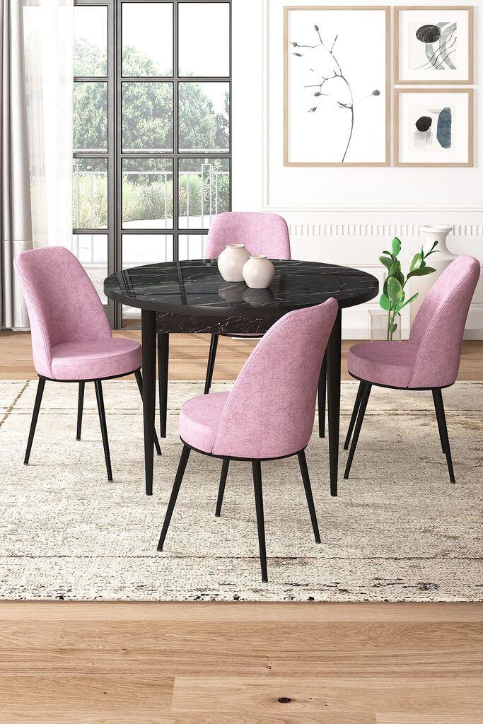 Hanah Home Set Трпезариска маса и 4 столчиња, розево-црна