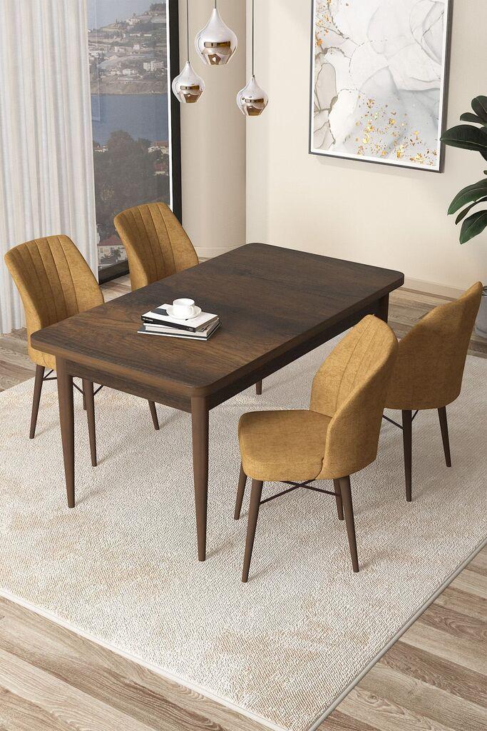Hanah Home Set Трпезариска маса и 4 столчиња Arp, окер-кафеава