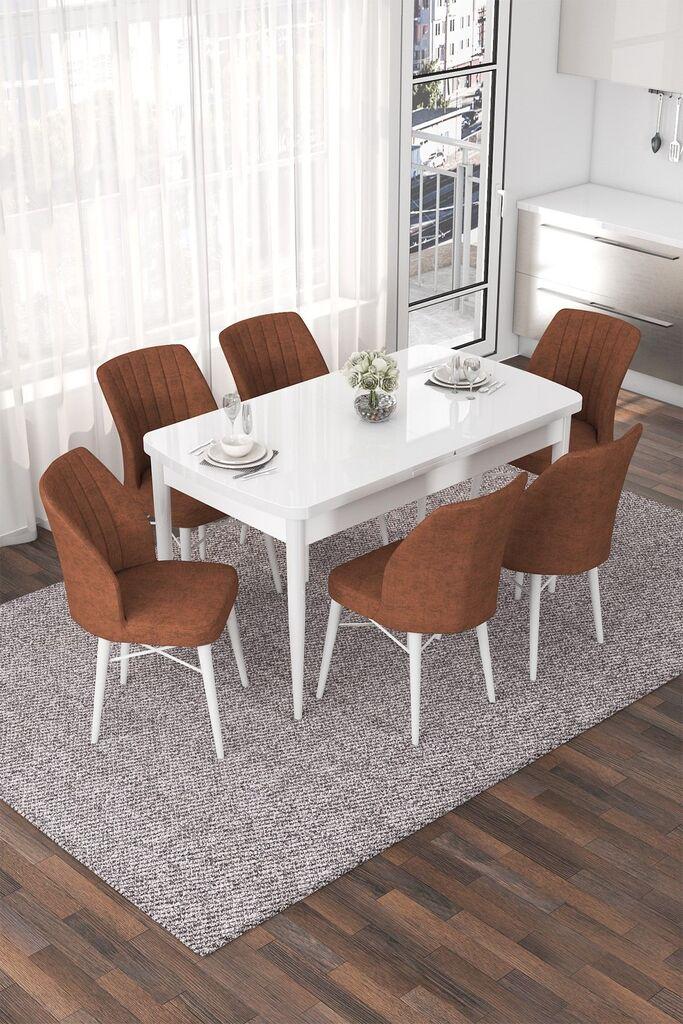 Hanah Home Set Трпезариска маса и 6 столчиња Неф, Теракота