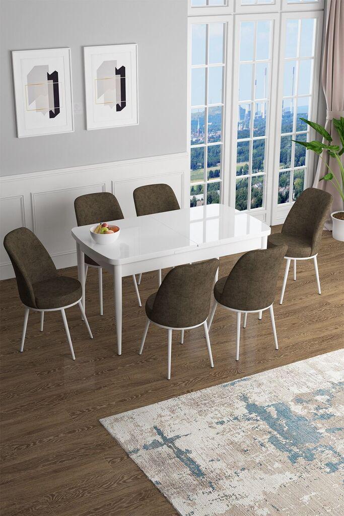 Hanah Home Set Трпезариска маса и 6 столчиња Han, кафеаво-бела