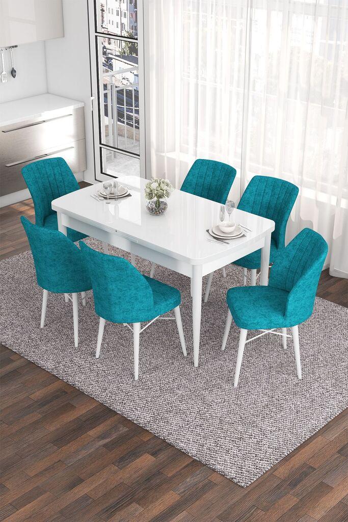 Hanah Home Set Трпезариска маса и 6 столчиња Ева, тиркизно-бела