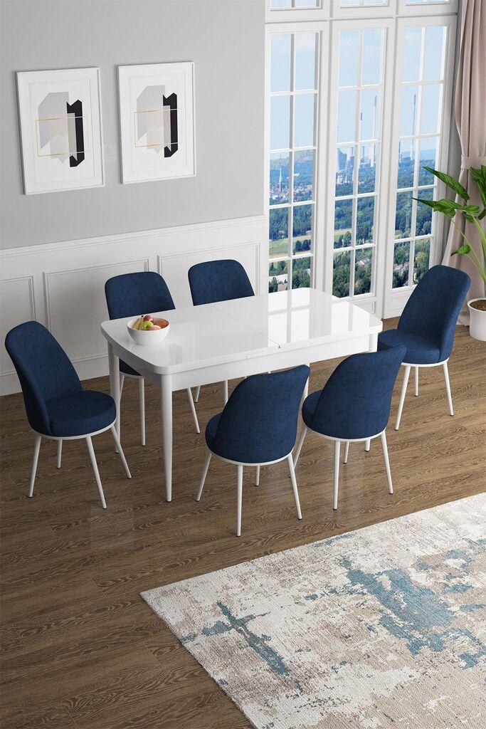 Hanah Home Set Трпезариска маса и 6 столчиња Han, сина и бела