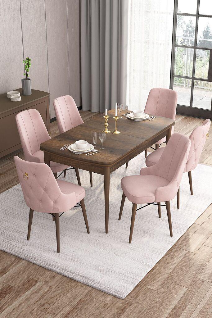 Трпезариска маса Hanah Home Set со 6 столчиња, розово-кафеава