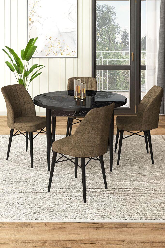 Hanah Home Set Трпезариска маса и 4 столчиња, кафеаво-црна