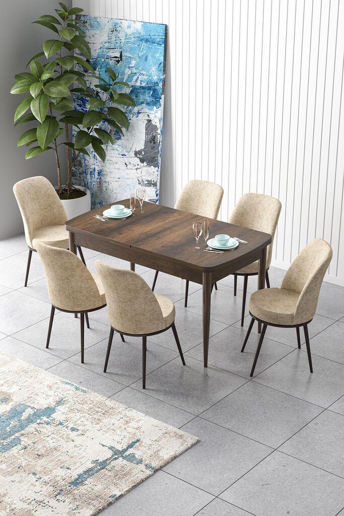 Hanah Home Set Трпезариска маса и 6 столчиња Zen, кремасто-кафеава