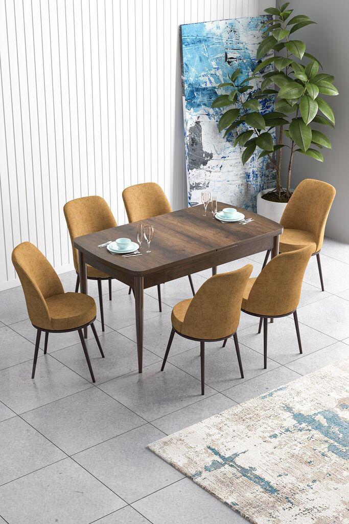 Hanah Home Set Трпезариска маса и 6 столчиња Han, окер-кафеава