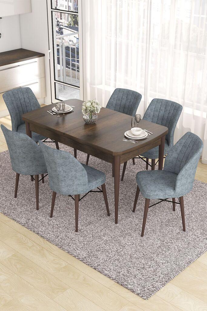 Hanah Home Set Трпезариска маса и 6 столчиња Ева, сиво-кафеава