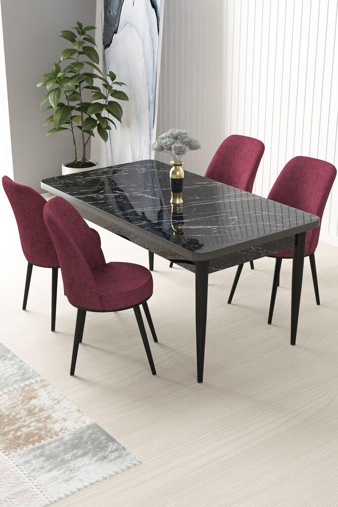 Hanah Home Set Трпезариска маса и 4 столчиња Nile, бургундско-црна