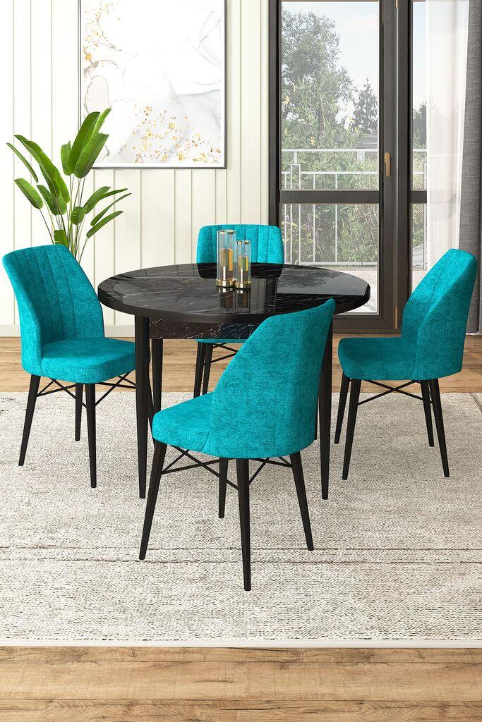 Hanah Home Set Трпезариска маса и 4 столчиња, тиркизно-црна