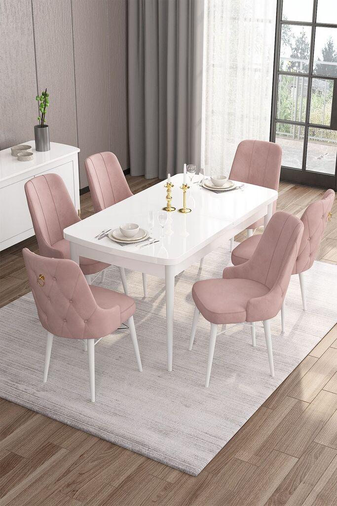 Hanah Home Set Трпезариска маса и 6 столчиња, розово-бела