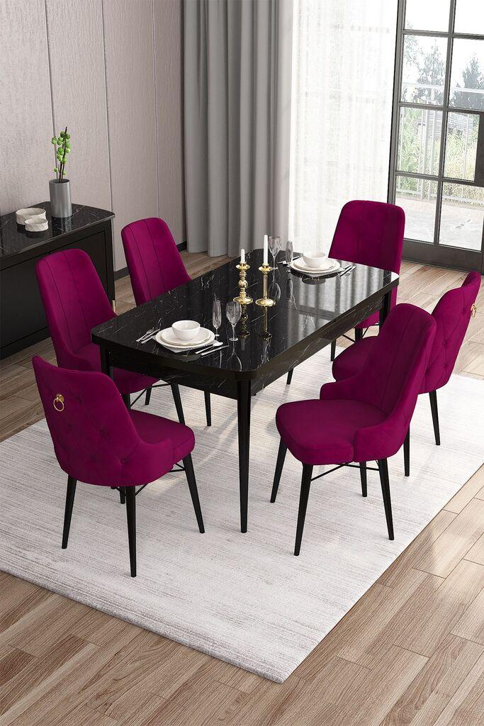 Hanah Home Set Трпезариска маса и 6 столчиња, бордо-црна