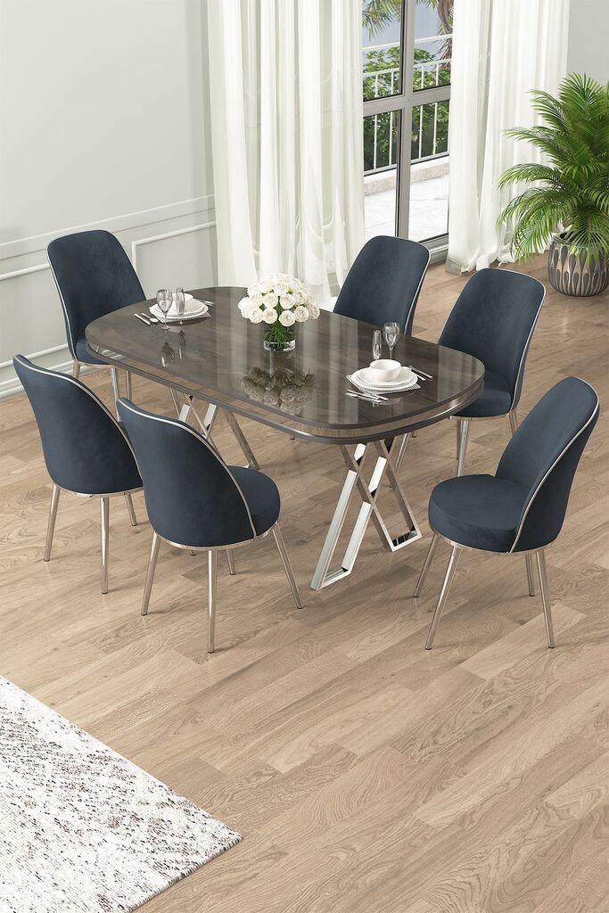 Hanah Home Set Трпезариска маса и 6 столчиња Лаи, Антрацит