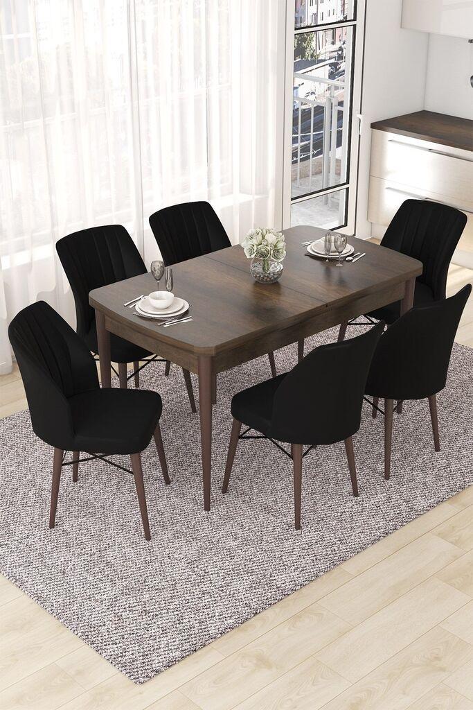 Hanah Home Set Трпезариска маса и 6 столчиња Nef, црно-кафеава