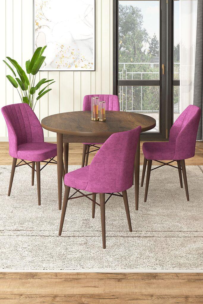 Hanah Home Set Трпезариска маса и 4 столчиња, виолетово-кафеава