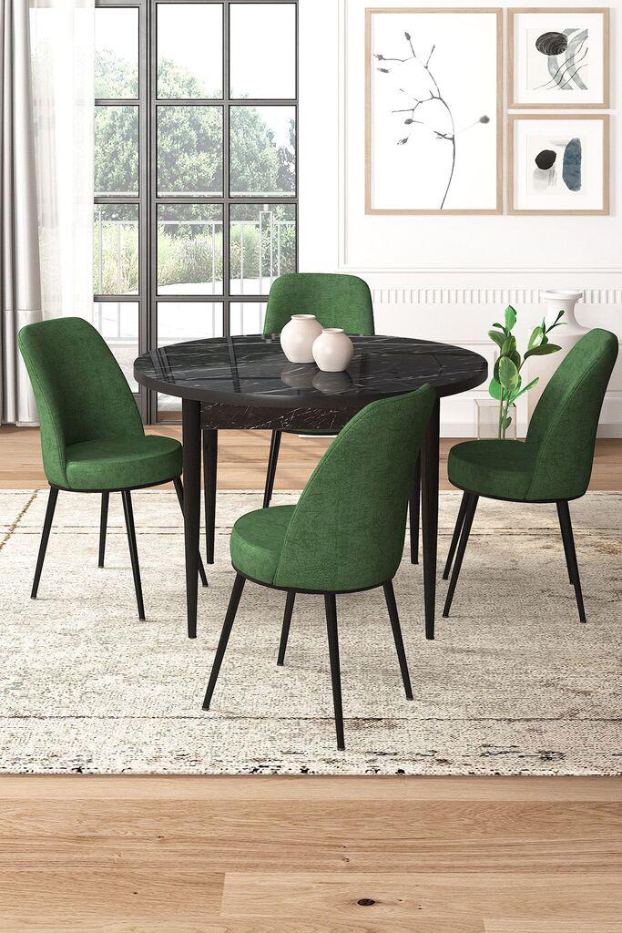 Hanah Home Set Трпезариска маса и 4 столчиња, зелена и црна