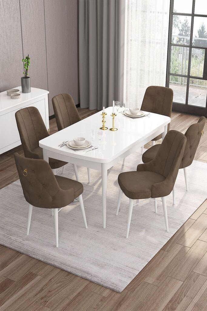 Hanah Home Set Трпезариска маса и 6 столчиња, кафеаво-бела