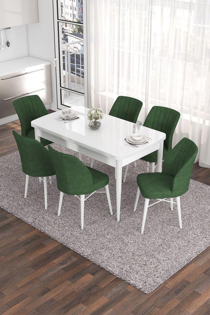 Hanah Home Set Трпезариска маса и 6 столчиња Ева, зелена и бела