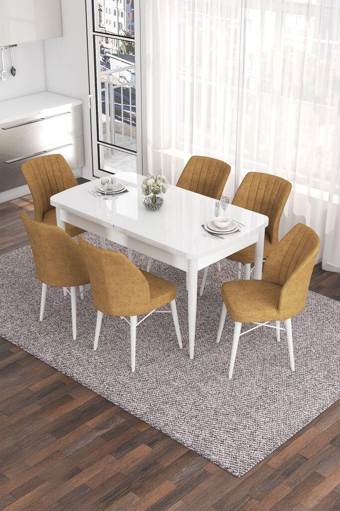 Hanah Home Set Трпезариска маса и 6 столчиња Ева, окер-бела
