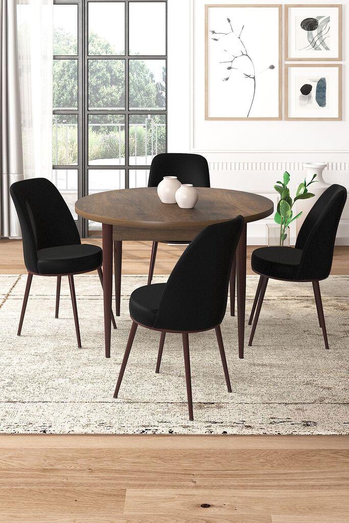 Hanah Home Set Трпезариска маса и 4 столчиња, црна и кафеава