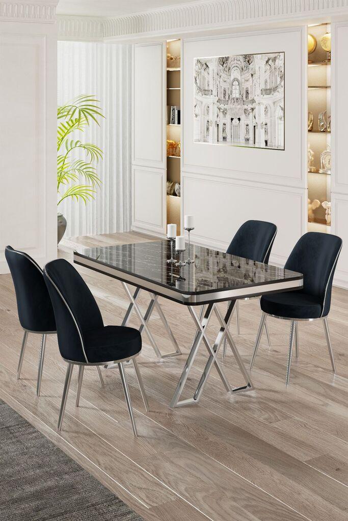 Hanah Home Set Трпезариска маса и 4 столчиња, Teget-црна