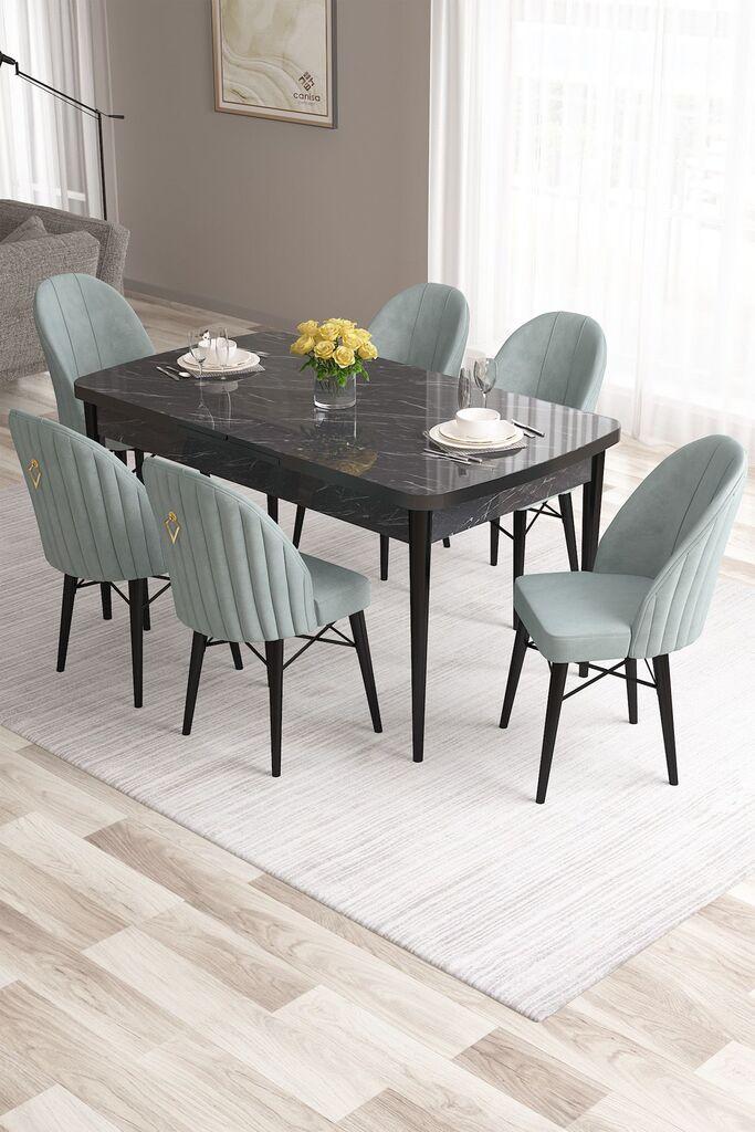 Hanah Home Set Трпезариска маса и 6 столчиња Розова, Зелено-црна