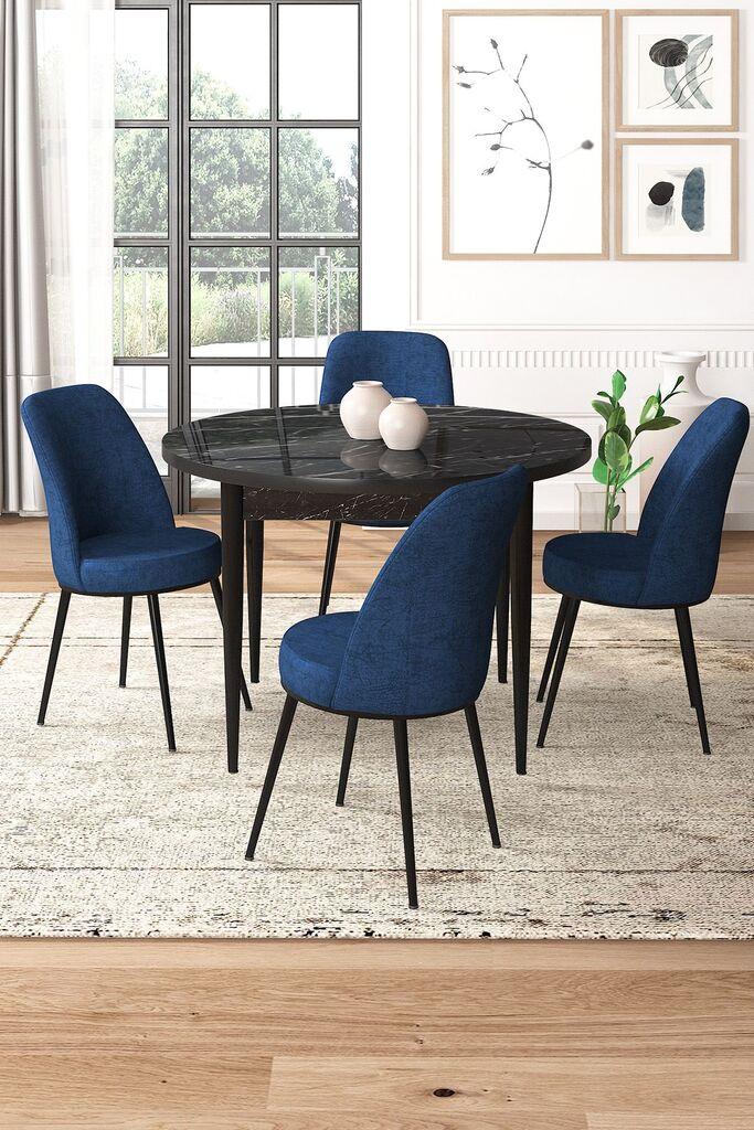 Hanah Home Set Трпезариска маса и 4 столчиња, темно сина