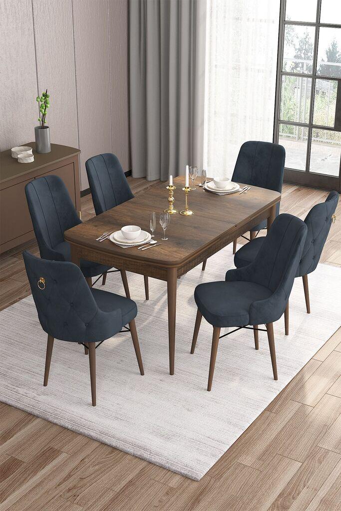 Трпезариска маса Hanah Home Set со 6 столчиња, антрацит-кафеава