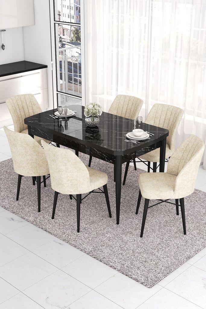 Hanah Home Set Трпезариска маса и 6 столчиња Eva, крем-црна