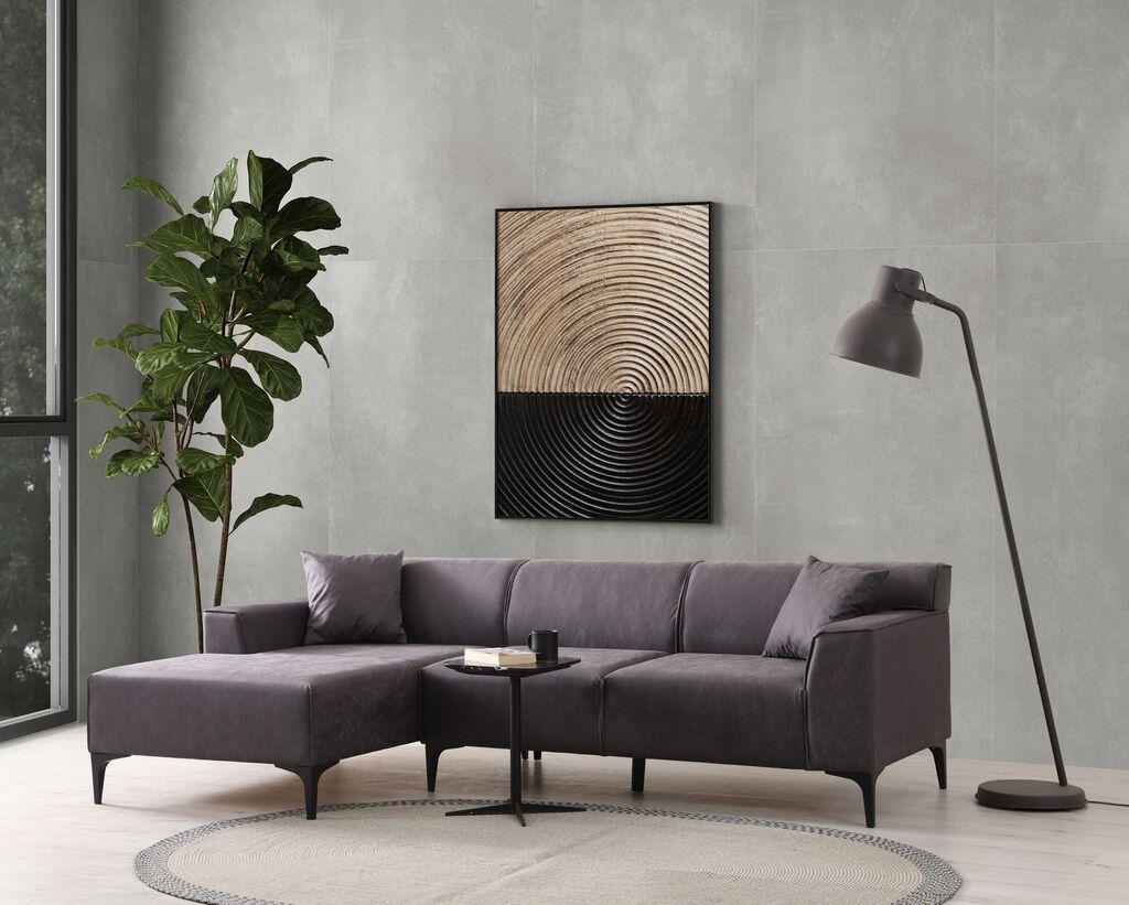 Аголна гарнитура софа Atelier del New Petra, L агол, 250x69x145 см, Антрацит