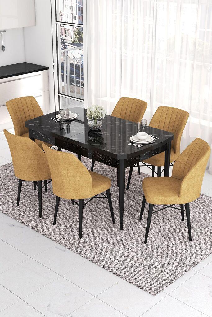 Hanah Home Set Трпезариска маса и 6 столчиња Eva, окер-црна