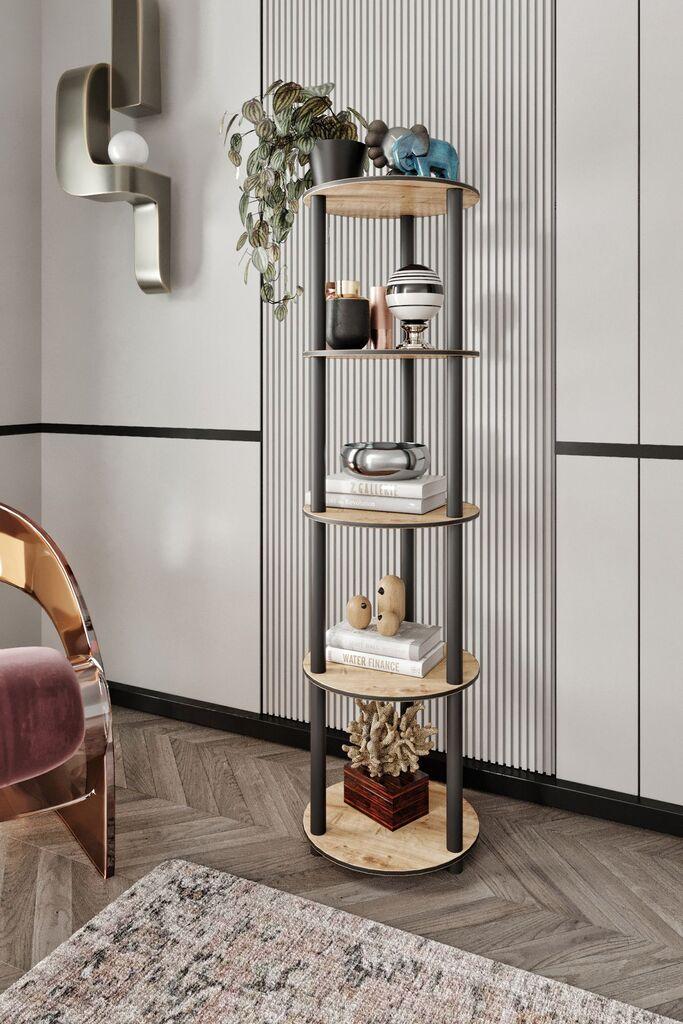 Полица за книги Hanah Home, кружна, 5 нивоа, даб
