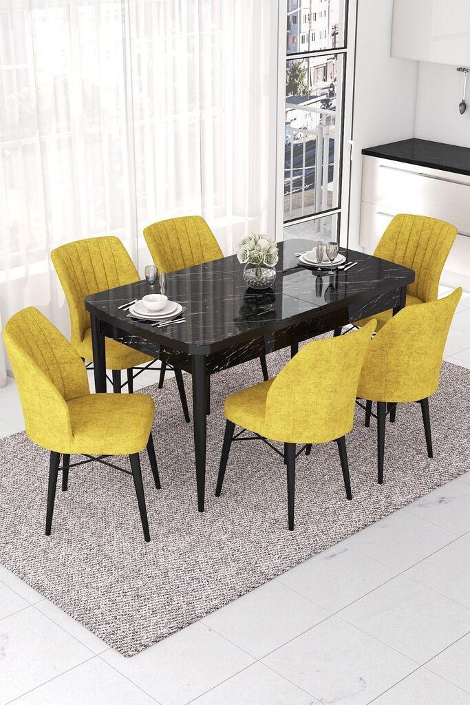 Hanah Home Set Трпезариска маса и 6 столчиња Nef, жолто-кафеава