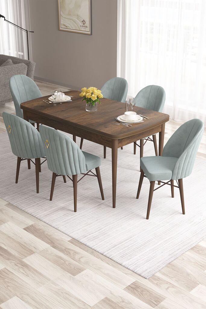 Hanah Home Set Трпезариска маса и 6 столчиња Розова, Зелено-кафеава