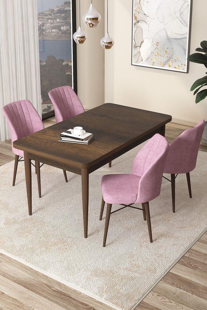 Hanah Home Комплет трпезариска маса и 4 столчиња Arp, кафеаво-розова