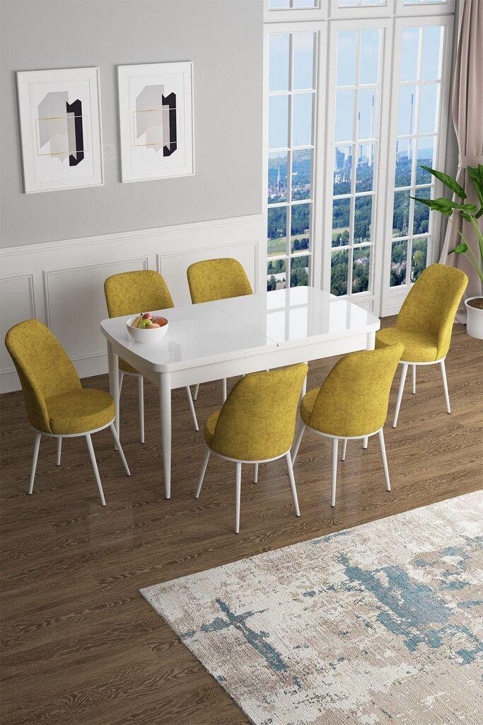 Hanah Home Set Трпезариска маса и 6 столчиња Han, жолта и бела