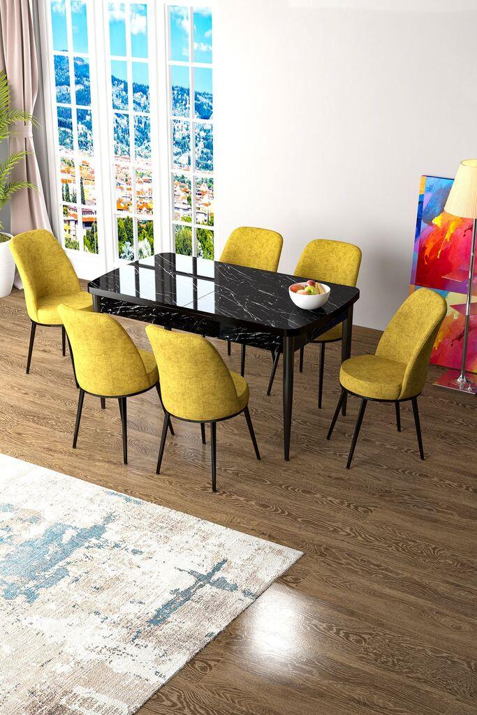 Hanah Home Комплет Трпезариска маса и 6 столчиња Zen, жолто-црна