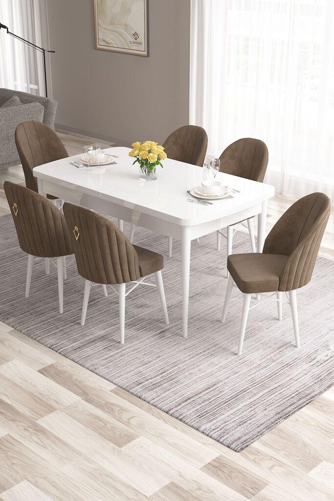 Hanah Home Set Трпезариска маса и 6 столчиња Розова, Кафеаво-бела