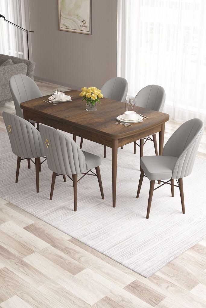 Hanah Home Set Трпезариска маса и 6 столчиња Розова, Сиво-кафеава