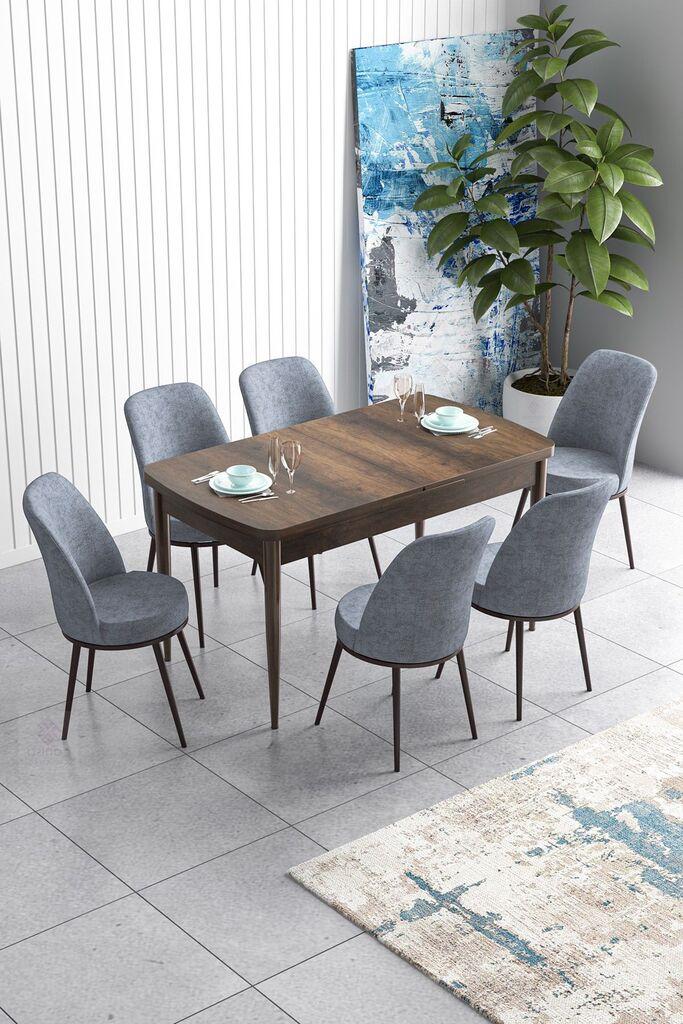 Hanah Home Set Трпезариска маса и 6 столчиња Han, сиво-кафеава